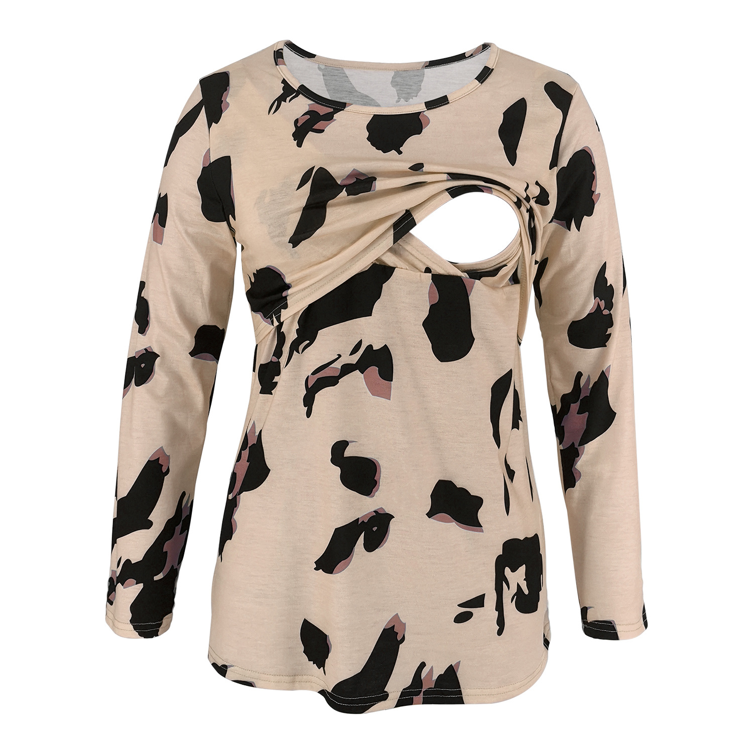Leopard print long sleeve round neck maternity wear nursing T-shirt-001 02