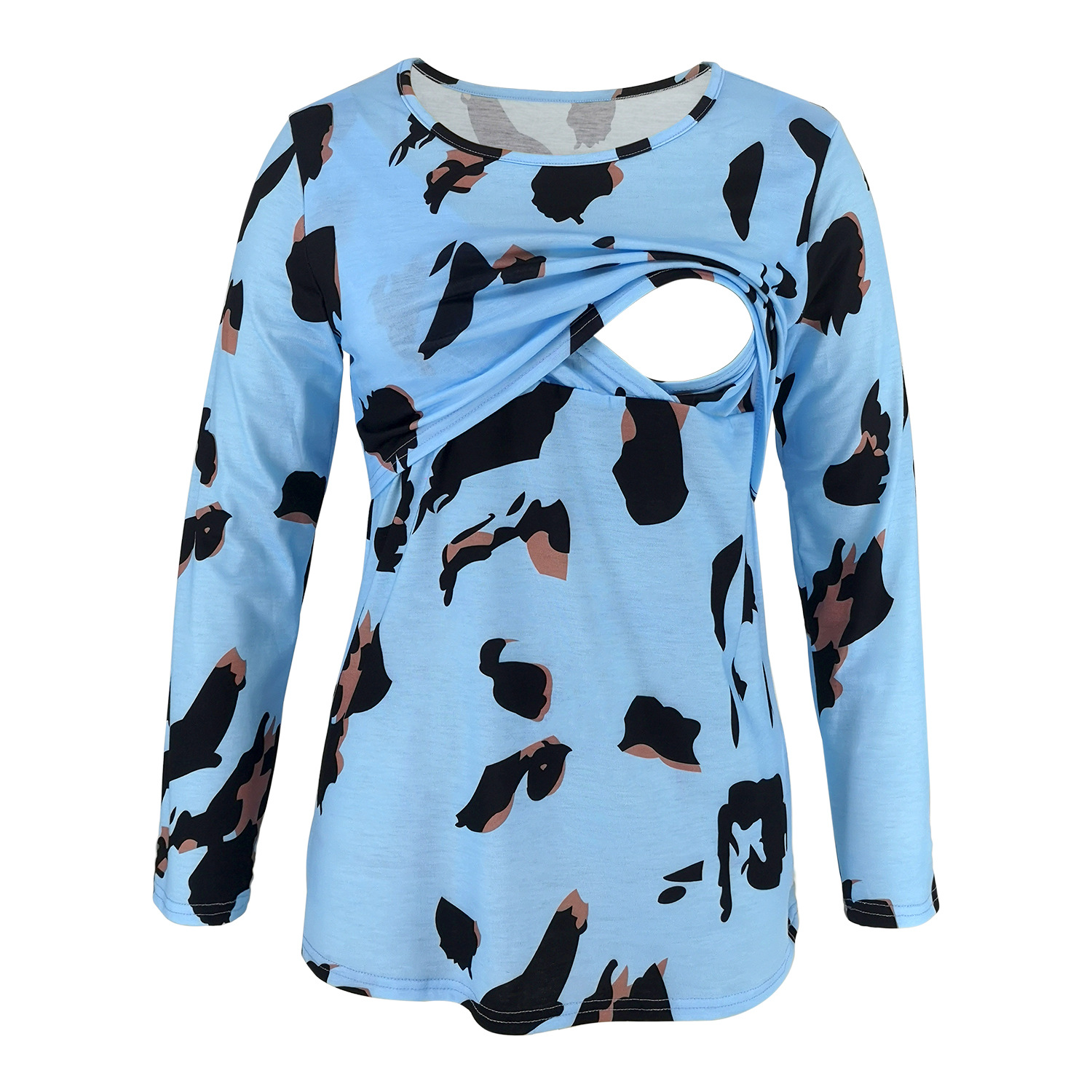 Leopard print long sleeve round neck maternity wear nursing T-shirt-001