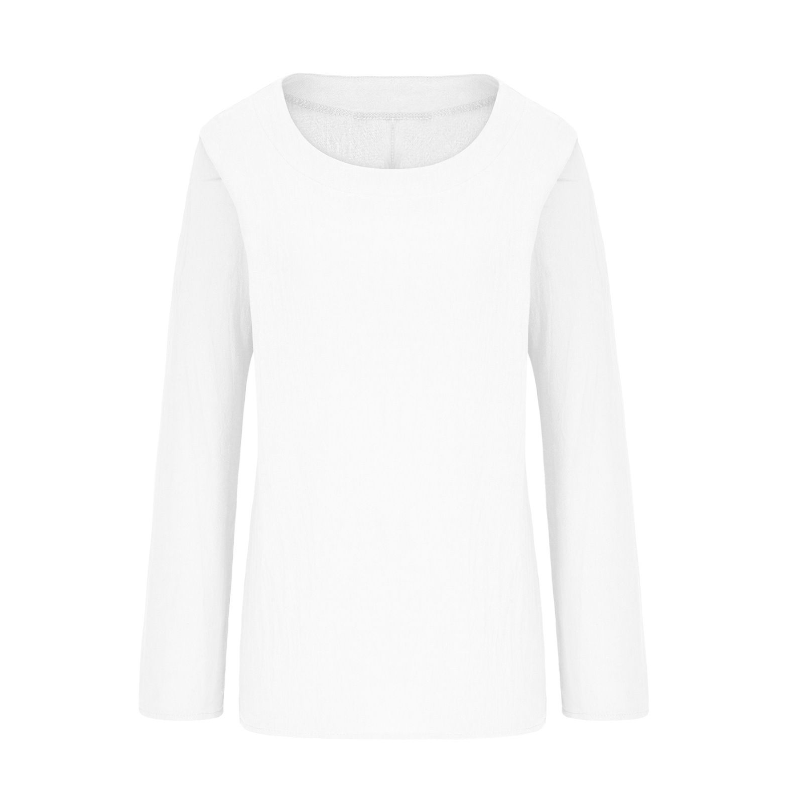 Women's Amazon cotton and linen round neck long sleeve loose T-shirt-006