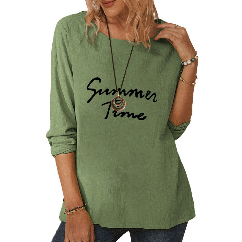 Women's round neck long sleeve SummenTime printed casual loose top-009