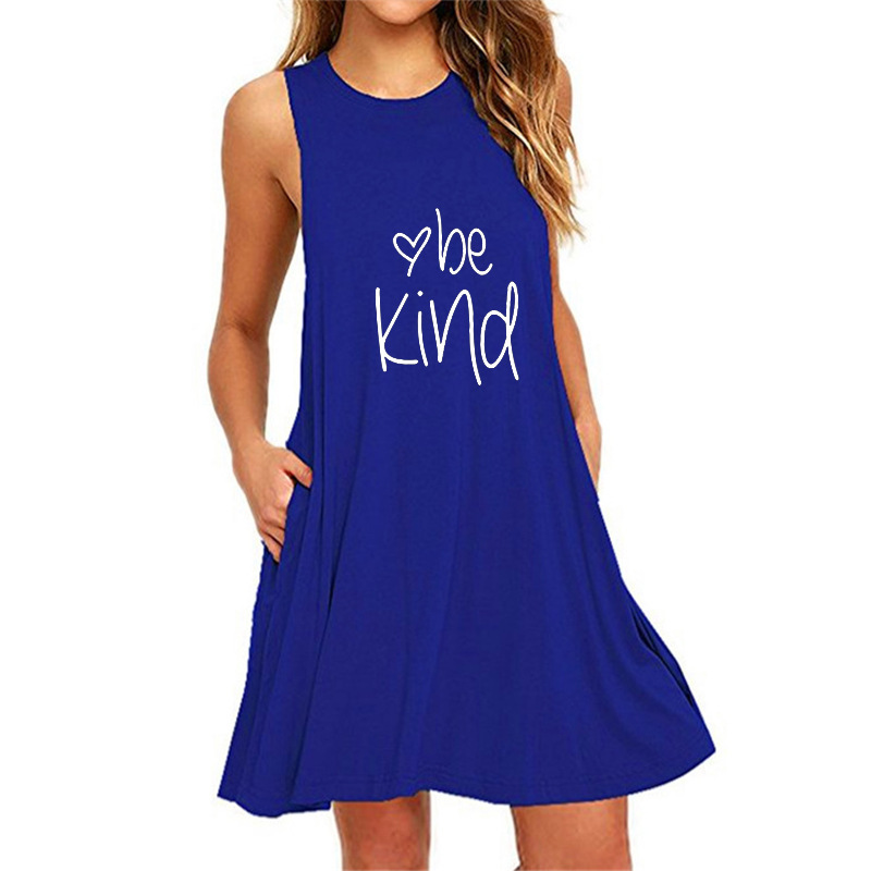 Printed sleeveless slim dress women's pocket-036 02