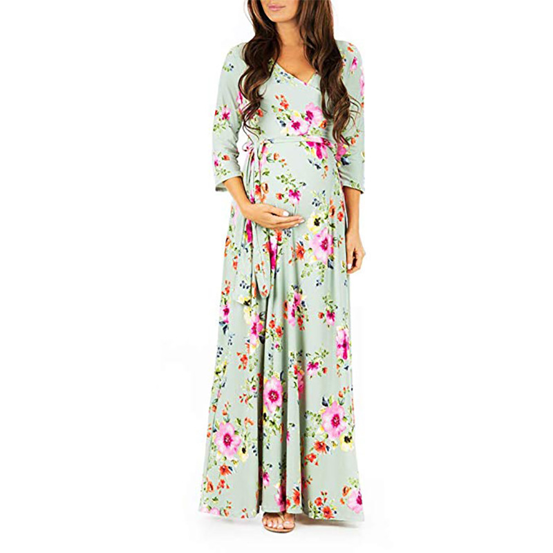 Three-quarter sleeve floor-length dress evening dress printed dress-062 02