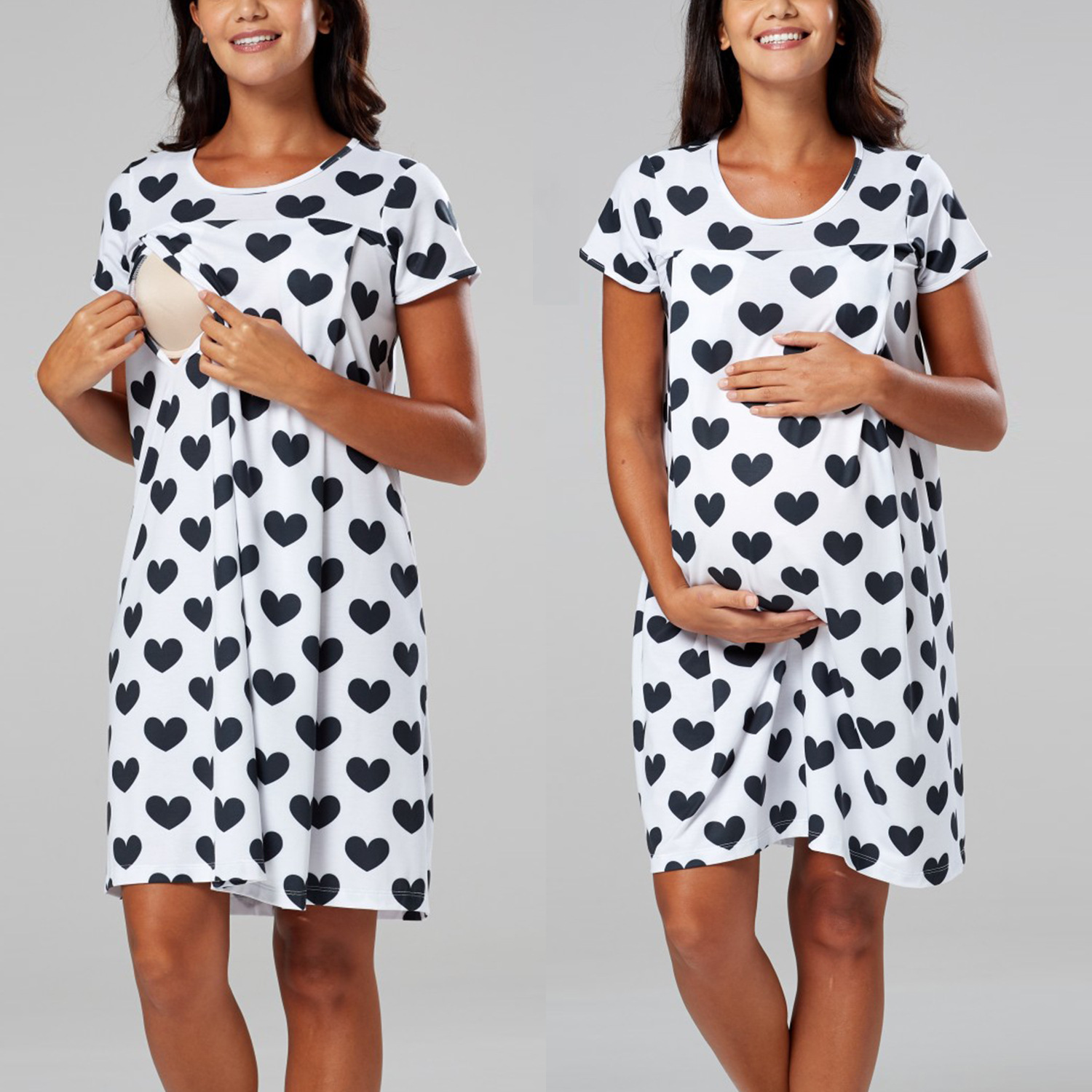 Printed maternity dress with invisible openings on both sides-064 01