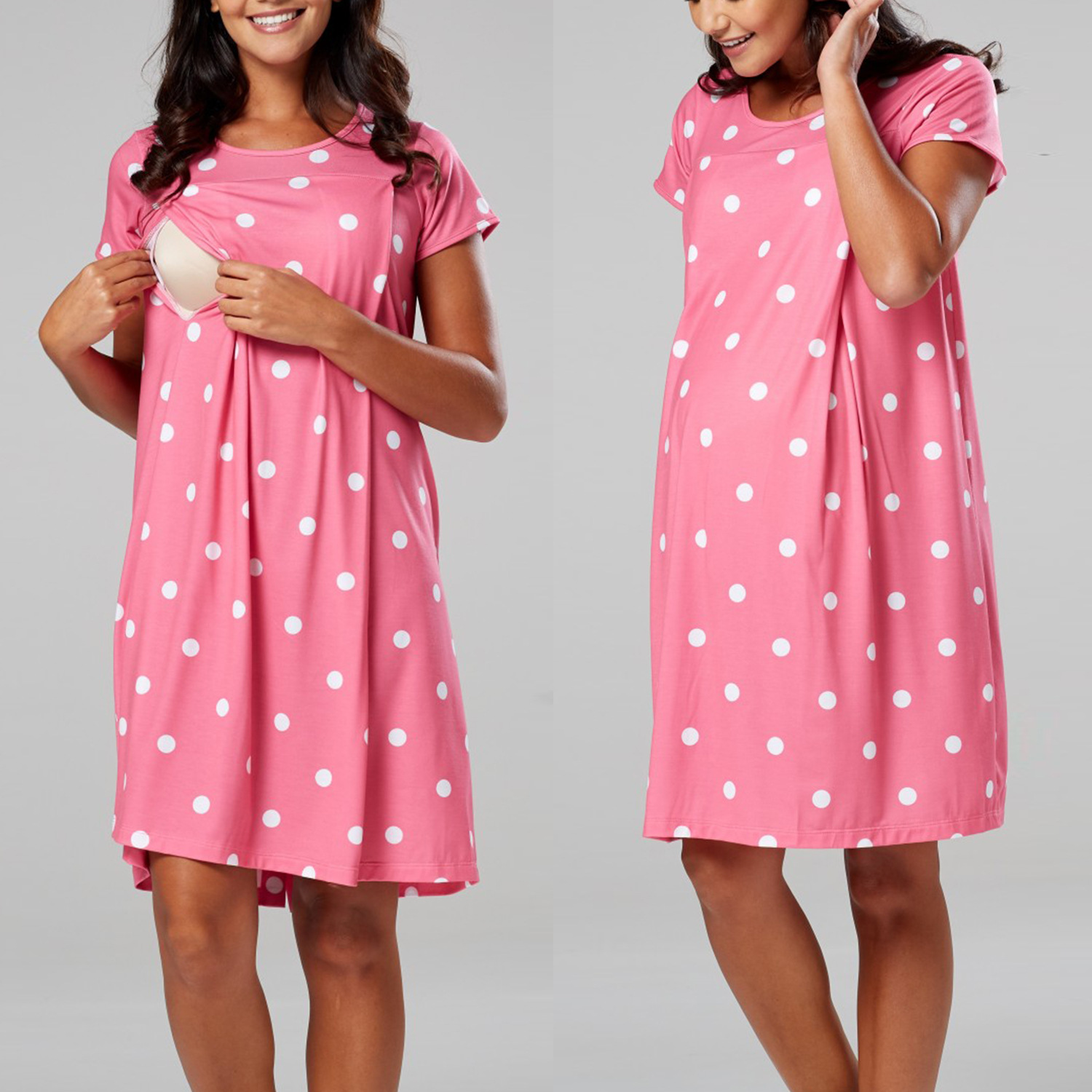 Printed maternity dress with invisible openings on both sides-064 02