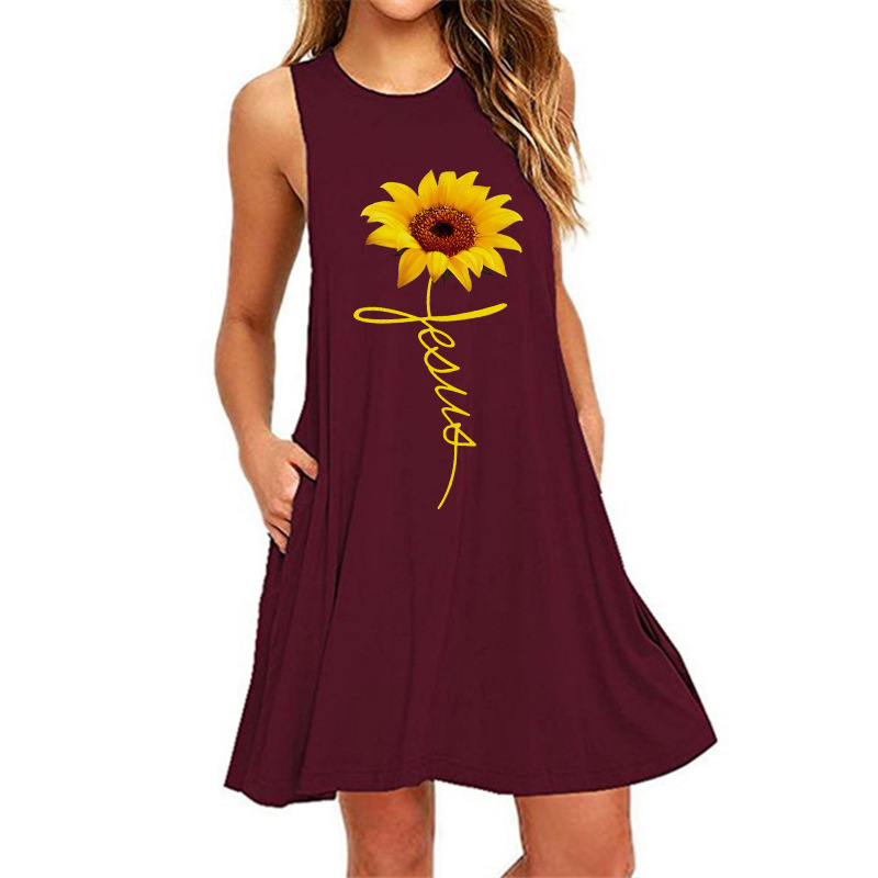 Xiang Rigui printed sleeveless slim A-line dress female-034