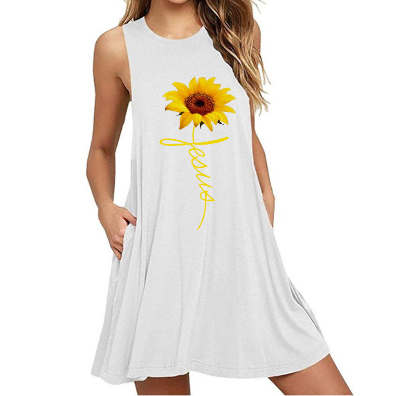 Xiang Rigui printed sleeveless slim A-line dress female-034