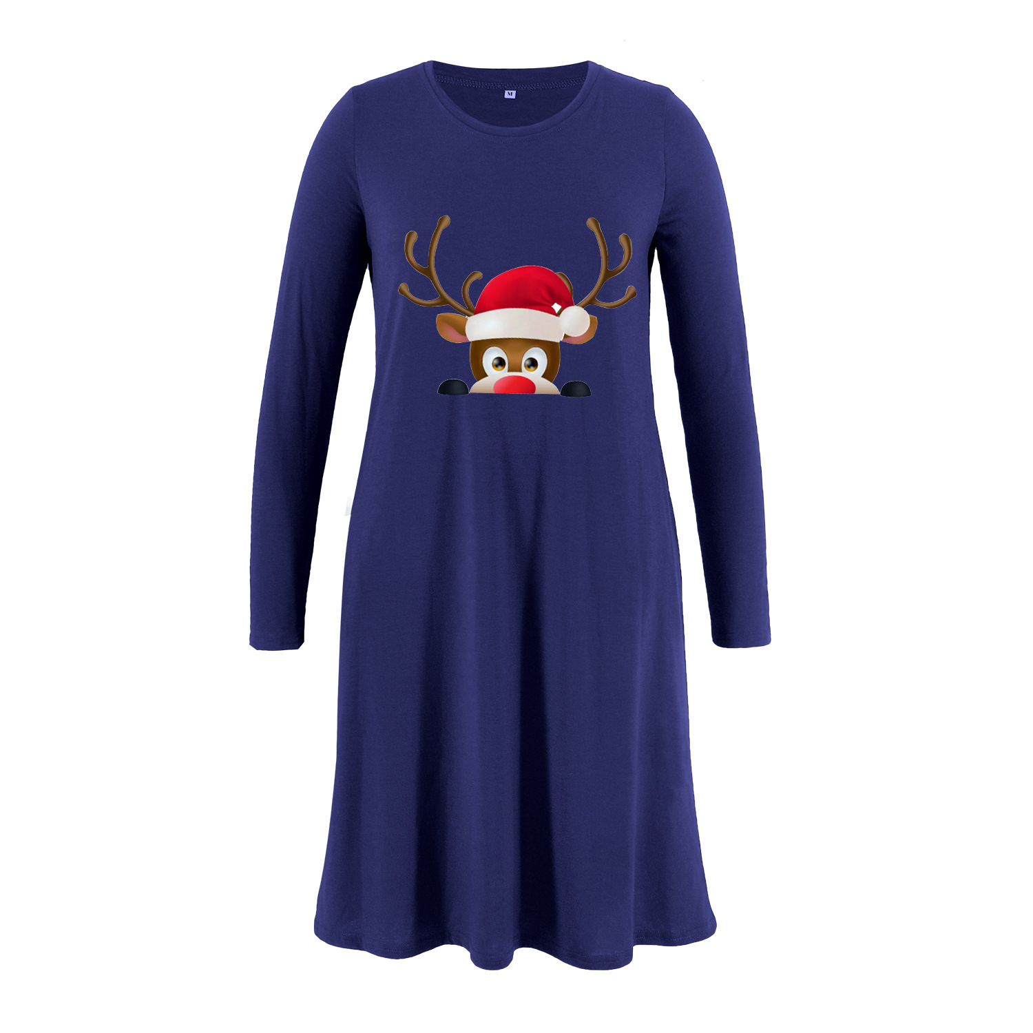Maternity wear with Christmas hat and deer head print pocket dress-041