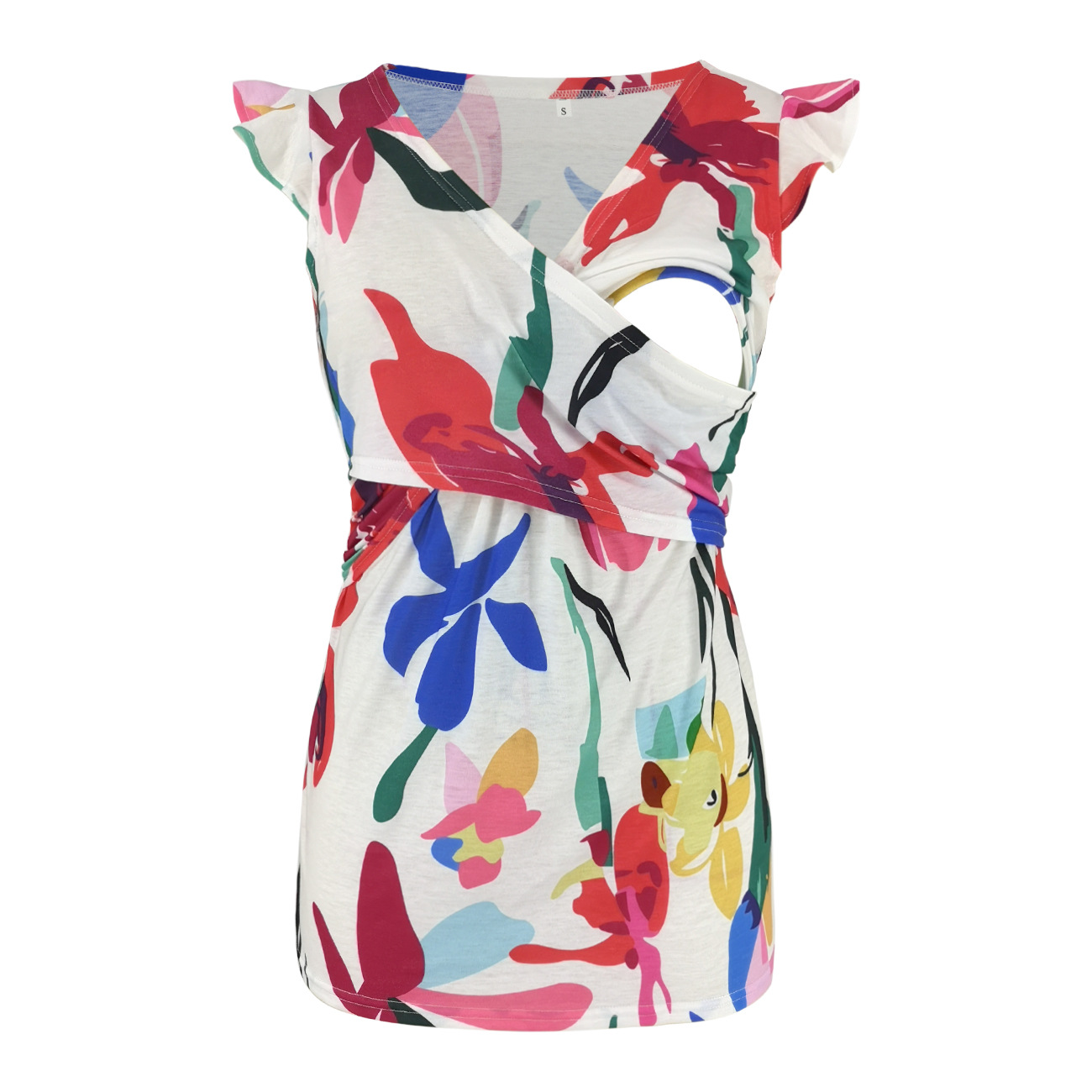 Maternity Printed Deep V Neck Nursing T-shirt Female Vest-47