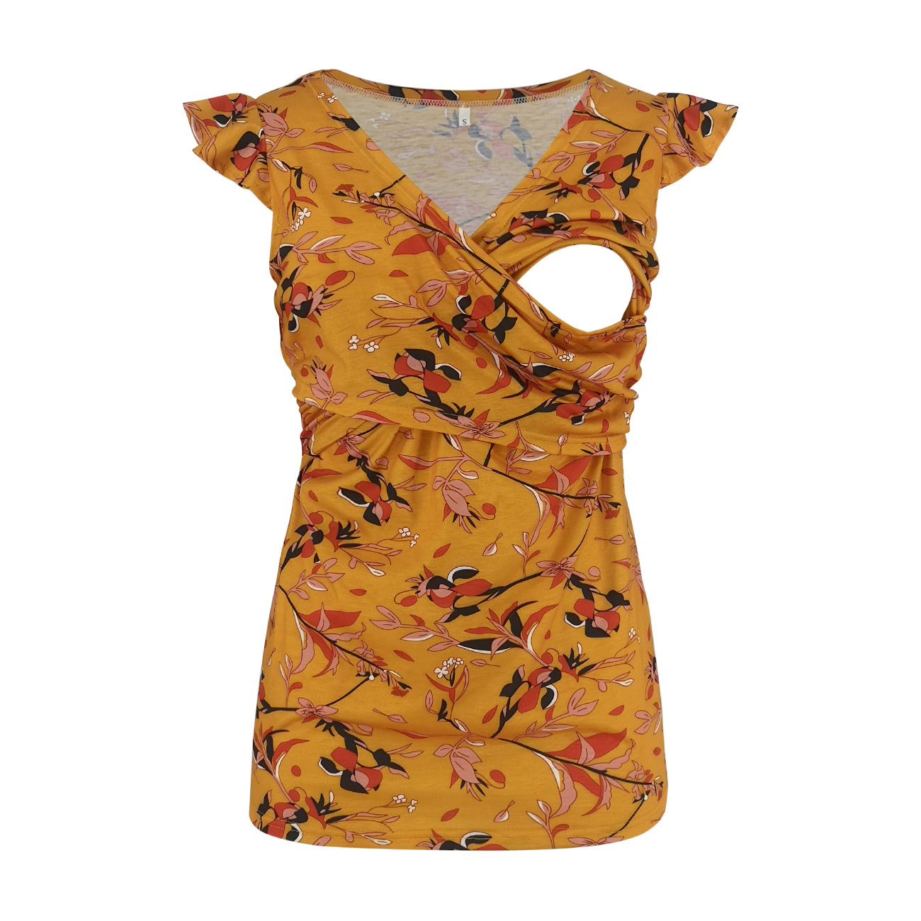 Maternity Printed Deep V Neck Nursing T-shirt Female Vest-47