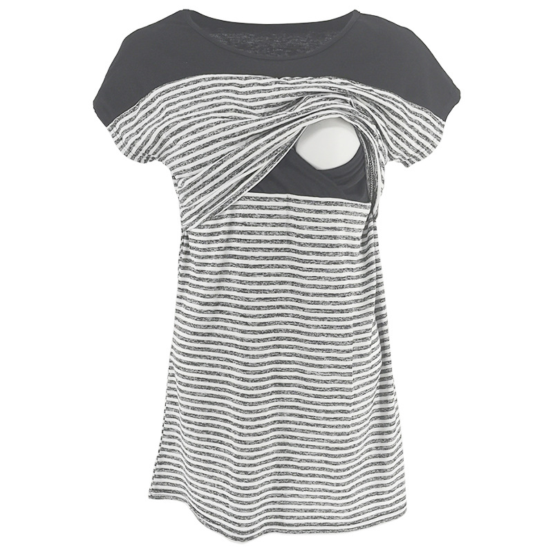 Maternity wear Striped color matching nursing T-shirt Nursing clothes-048