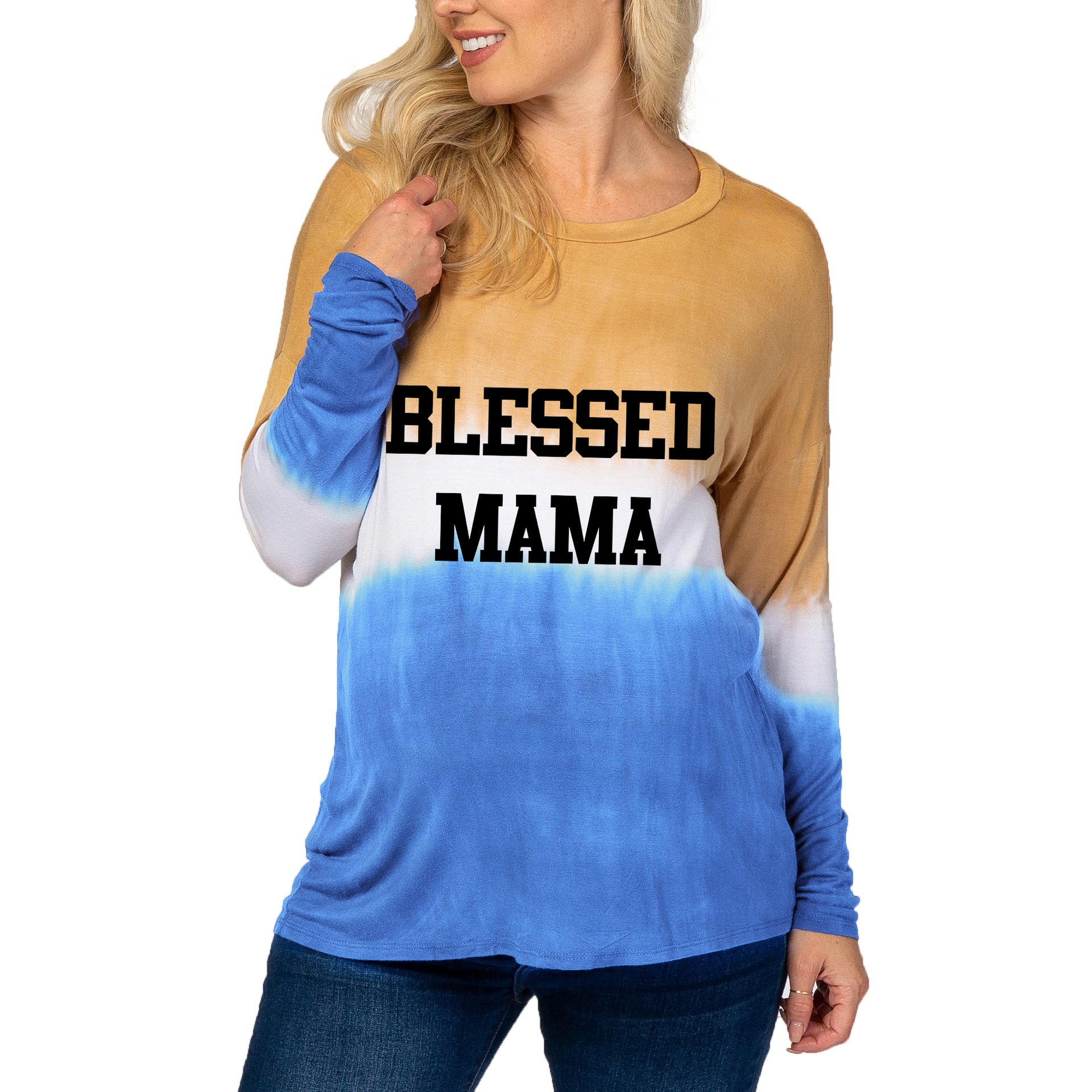 Maternity wear tie-dye gradient print round neck long-sleeved T-shirt-049 02