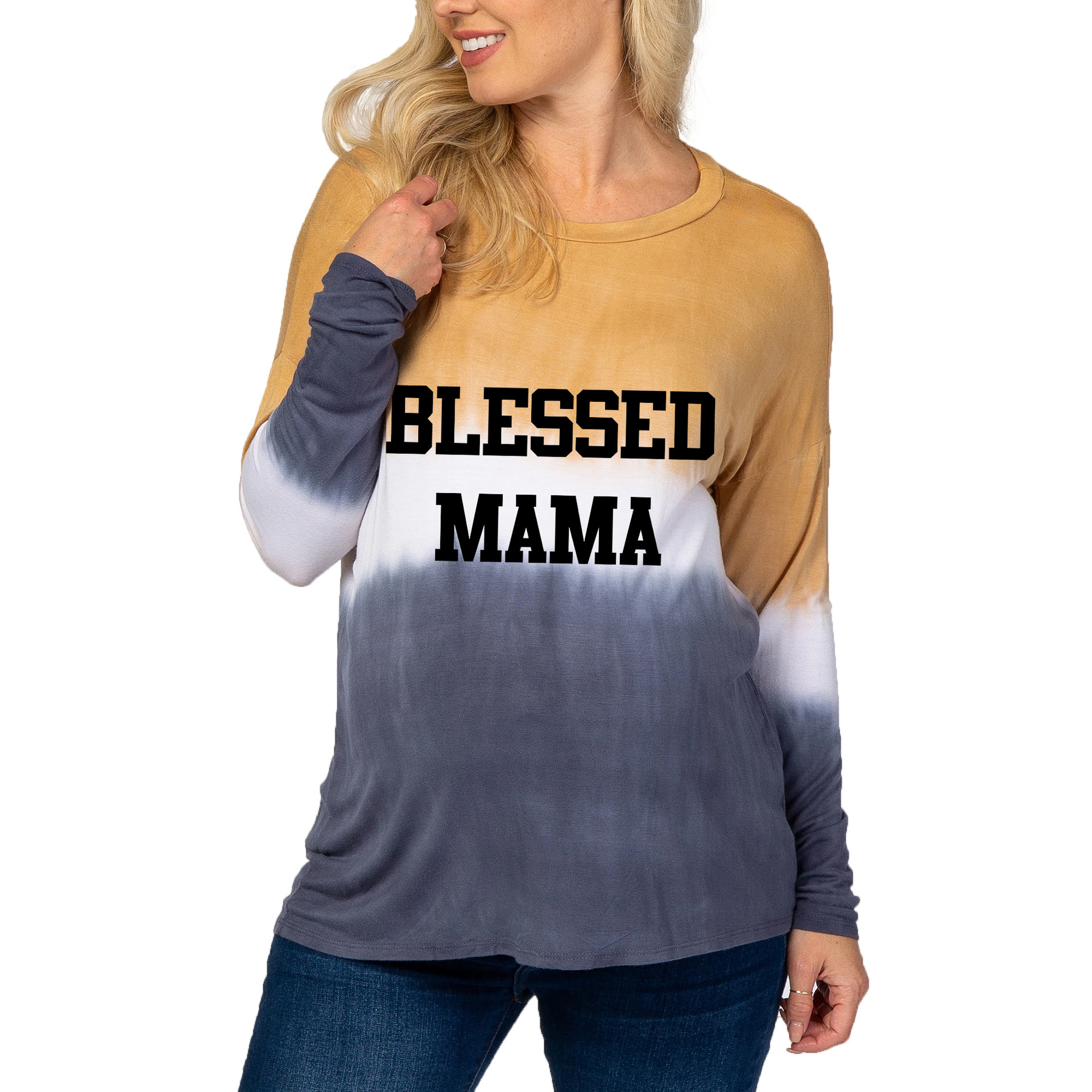 Maternity wear tie-dye gradient print round neck long-sleeved T-shirt-049 01