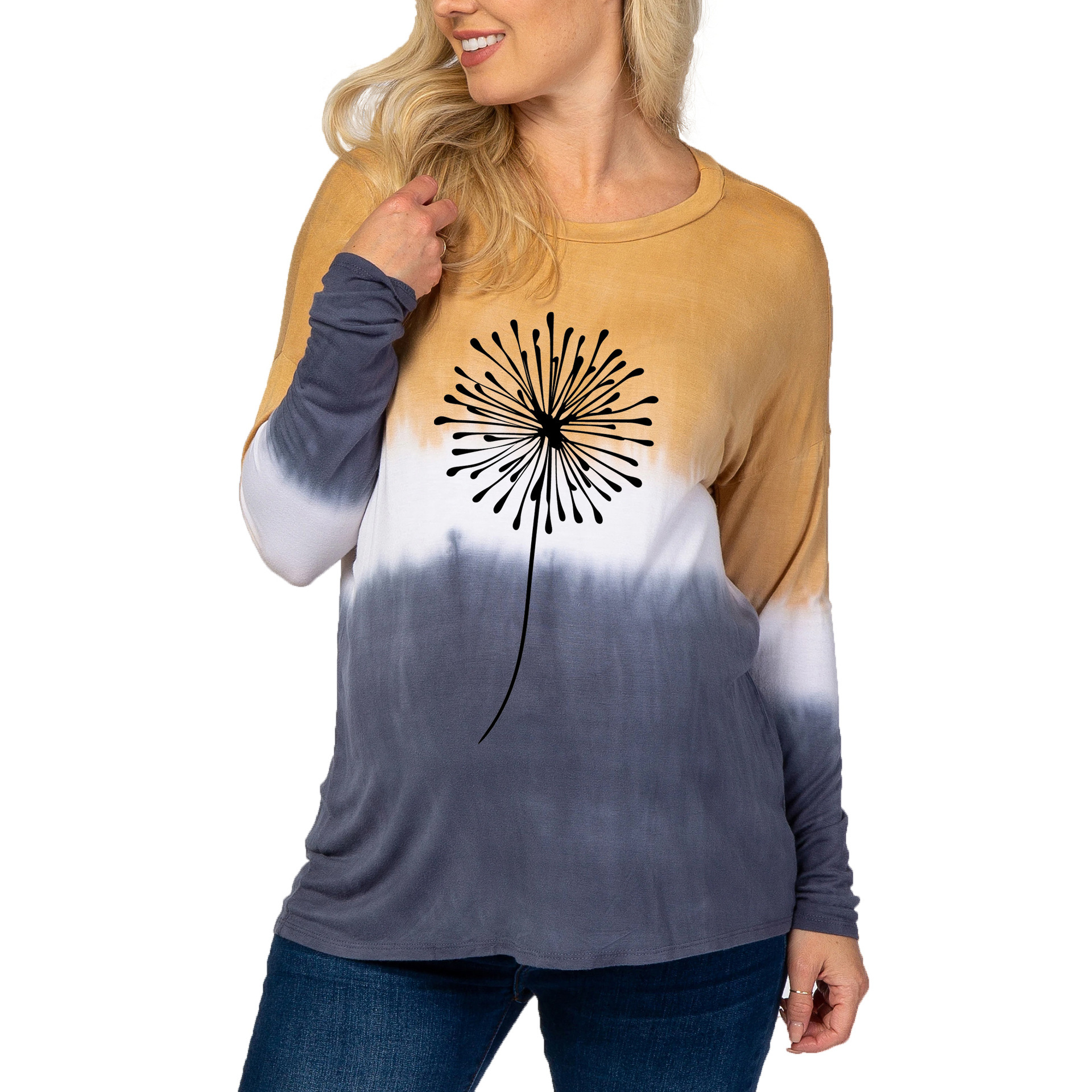 Maternity tie-dye gradient dandelion print round neck T-shirt-050 01