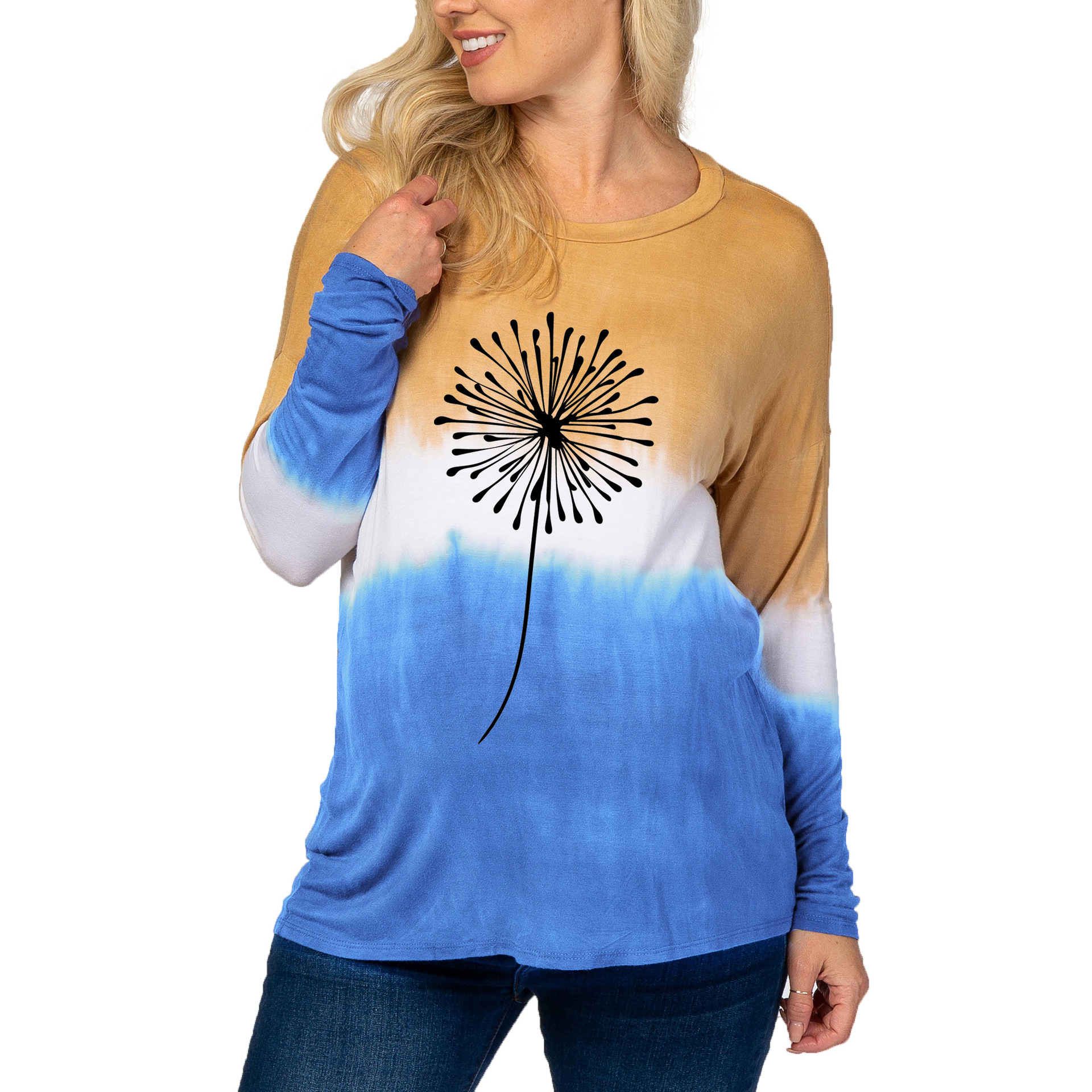Maternity tie-dye gradient dandelion print round neck T-shirt-050 02