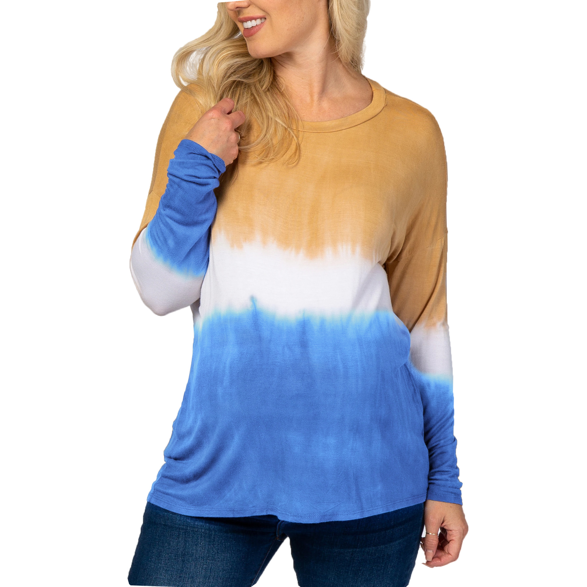 Tie-dyed light-colored printed round-neck long-sleeved warm T-shirt-003 01