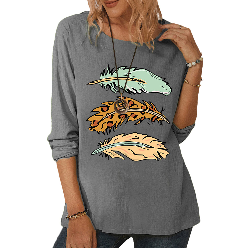 Women's round neck long sleeve clover print casual loose top-015