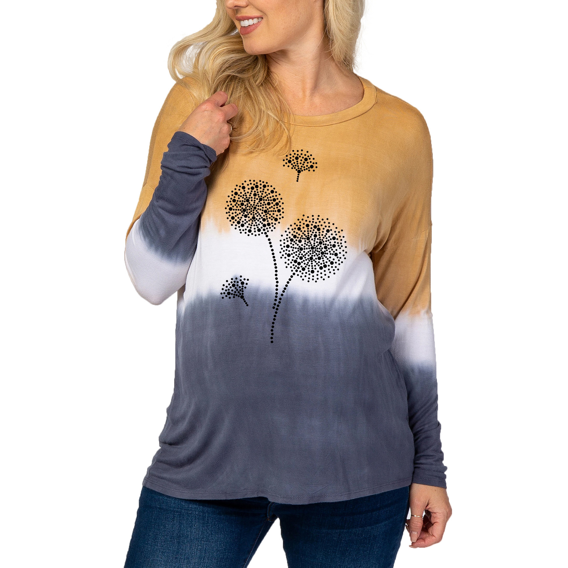 Maternity wear tie-dye gradient dandelion print warm T-shirt-054 01