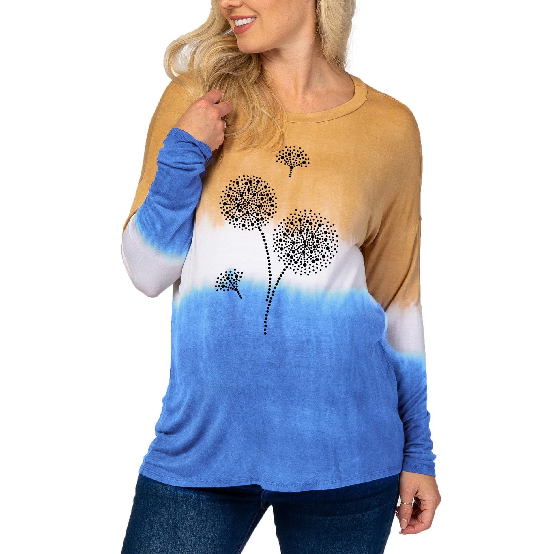 Maternity wear tie-dye gradient dandelion print warm T-shirt-054