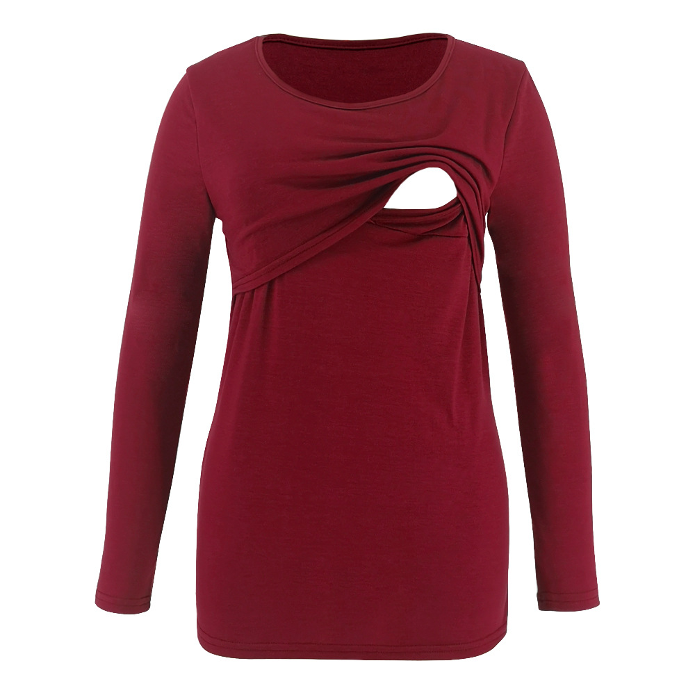 Maternity wear long sleeve round neck bottoming nursing T-shirt-055