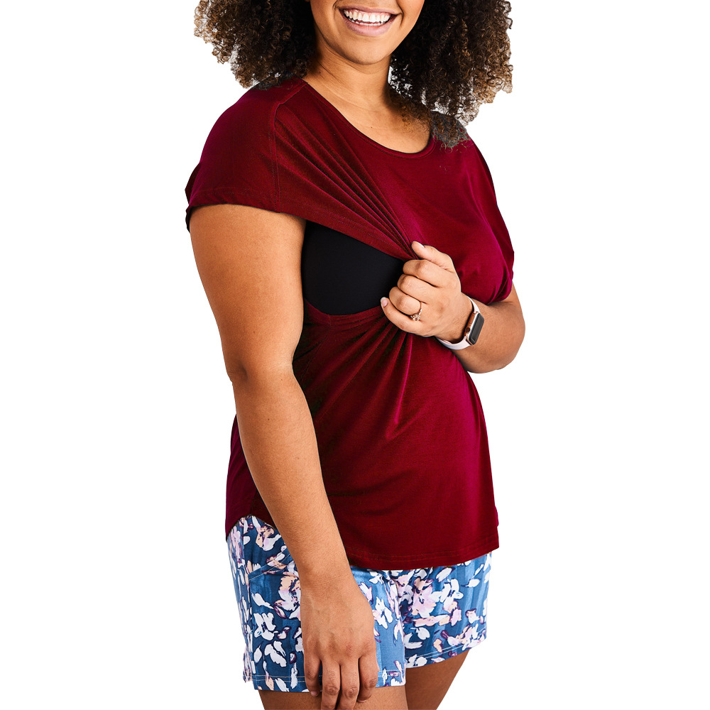 Maternity wear solid color large sleeve cage nursing T-shirt home pajamas-042