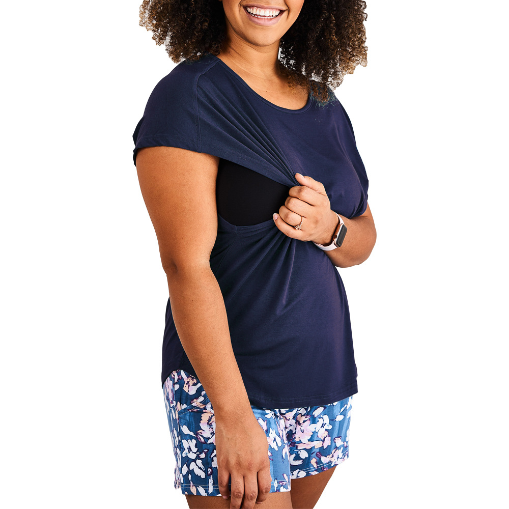 Maternity wear solid color large sleeve cage nursing T-shirt home pajamas-042