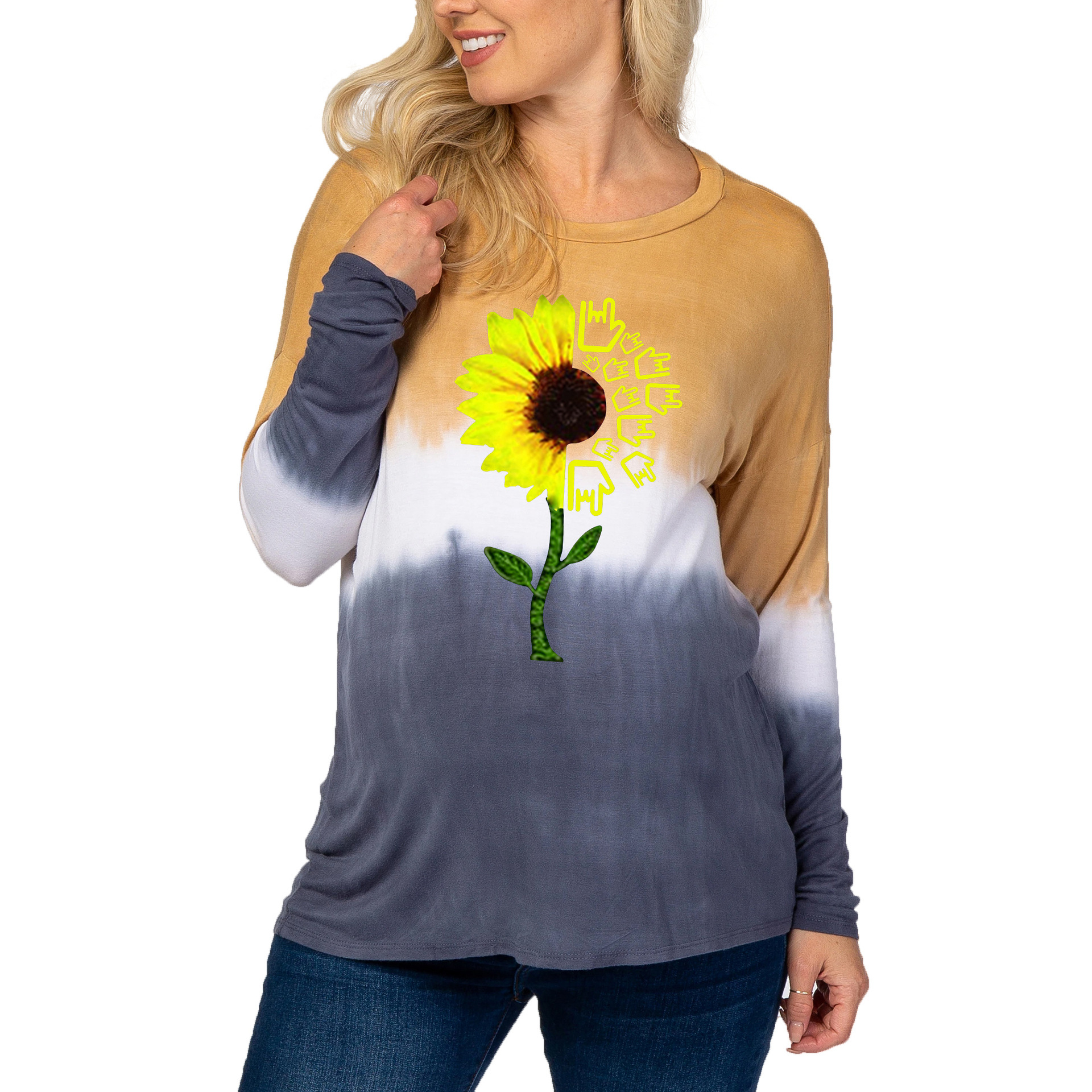 Maternity wear tie-dye gradient chrysanthemum print T-shirt-057