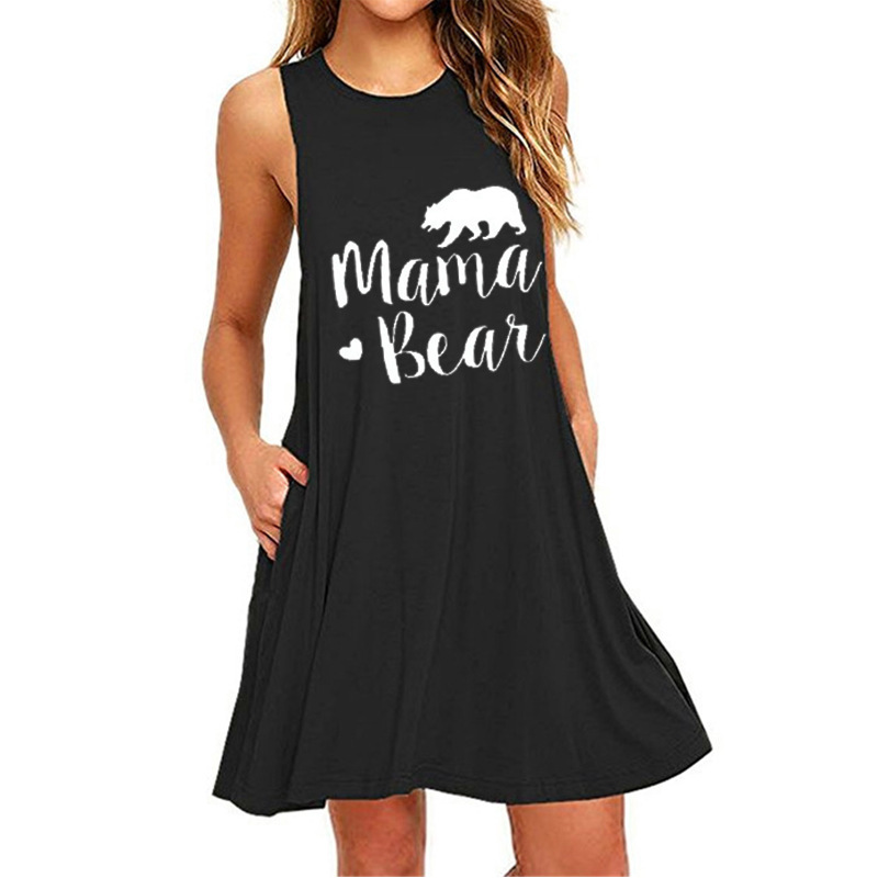 Printed sleeveless pocket slim dress-023 01