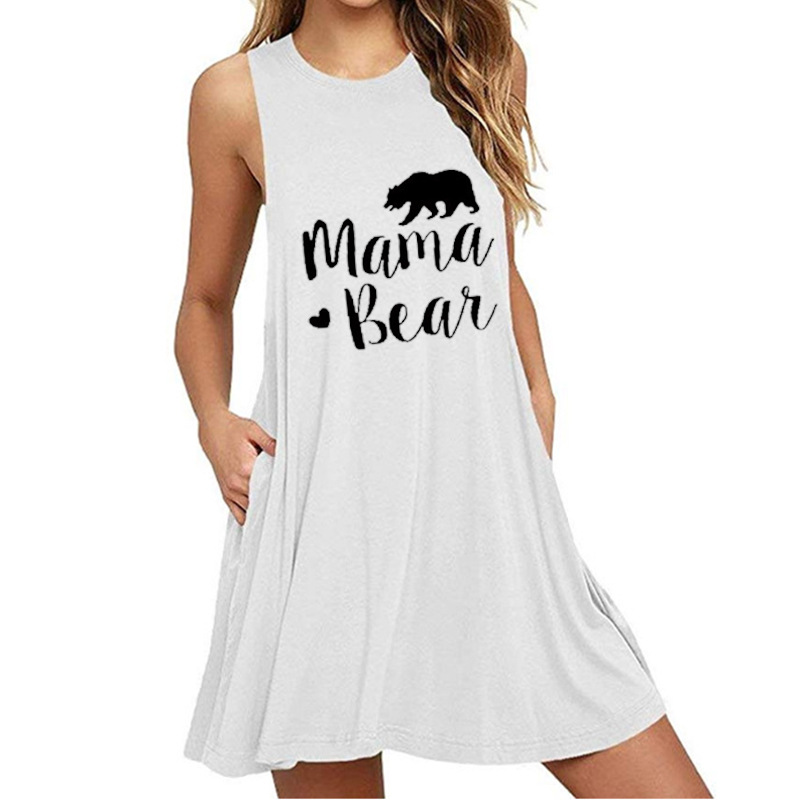 Printed sleeveless pocket slim dress-023