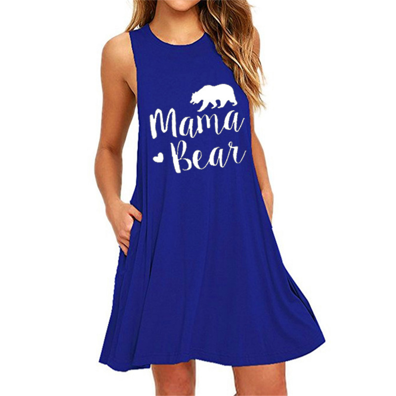 Printed sleeveless pocket slim dress-023