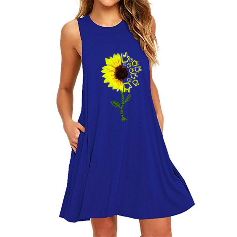 Women's printed sleeveless slim A-line dress-025 01