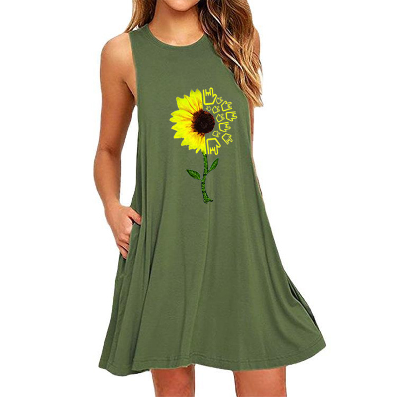 Women's printed sleeveless slim A-line dress-025 02