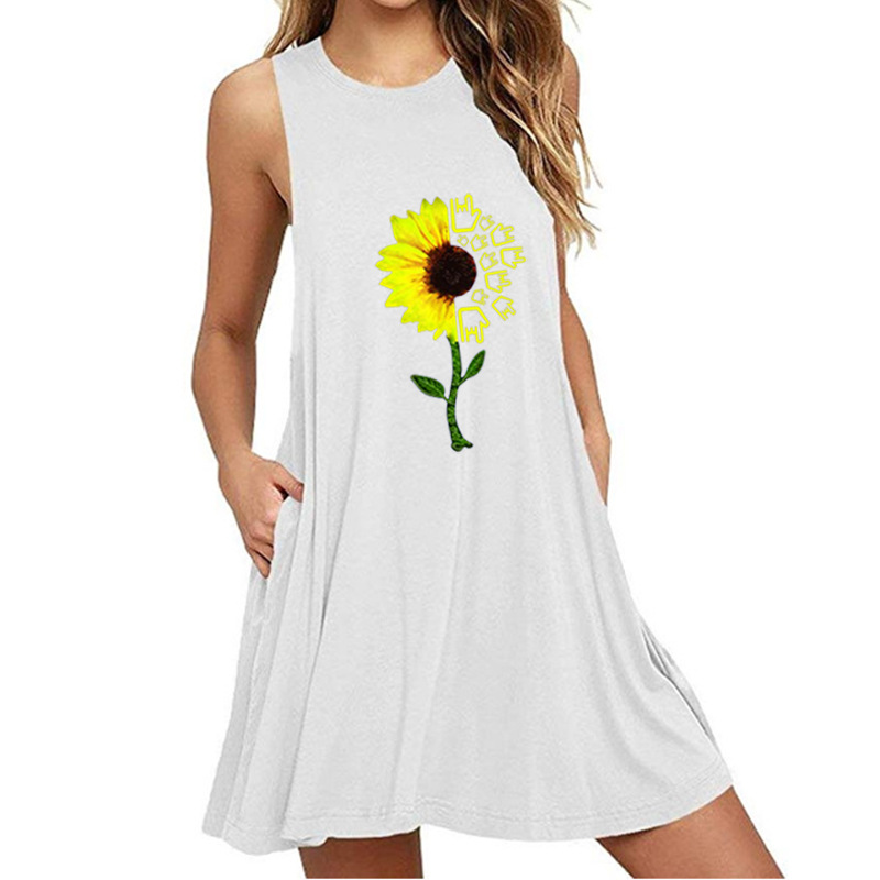 Women's printed sleeveless slim A-line dress-025