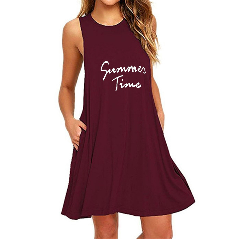 Rennifu women's printed sleeveless slim A-line dress-027