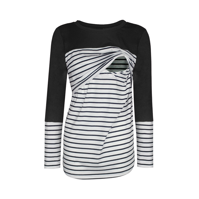 Splicing striped T-shirt Maternity nursing clothes-060 01